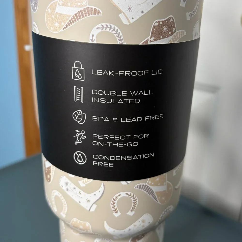 Steve Madden 40oz Insulated Stainless Steel Tumbler Western Theme Cup w/ Handle